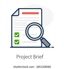 Folded Paper Under Magnifying Glass Depicting Project Brief Icon