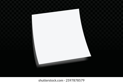 Folded Paper Vector: 3D Effect, White Sheet, Dark Checkered Background, Realistic Texture, Transparent Element, Paper Mockup, Paper Illustration, Folded Edge, Rectangular Shape.