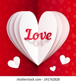 Folded paper vector heart with sign Love