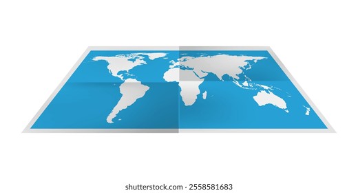 Folded paper world map isolated on white background, vector illustration