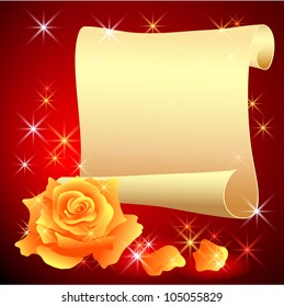 Folded parchment for your text and rose