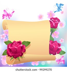 Folded parchment for your text and roses