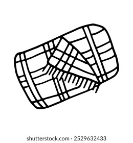 Folded plaid blanket. Cozy autumn. Doodle. Vector illustration. Hand drawn. Outline.