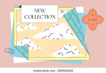 Folded poster trendy design template. Comic style poster layout with place for text, stickers, and place for photo. Vector contemporary concept.
