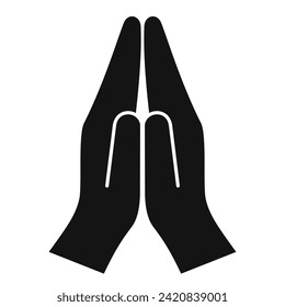 Folded prayer hands, namaste gesture sign isolated on white background. Vector flat illustration of two cupped hands. 