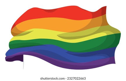 Bandera arcoiris doblada para la celebración del Orgullo en estilo de caricatura sobre fondo blanco.