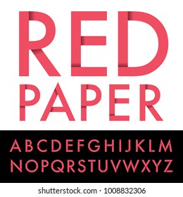 folded red paper alphabet, vector font