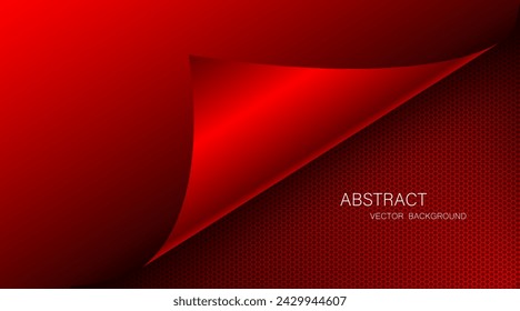 Folded red paper corner with abstract red steel mesh background with free space for design.
