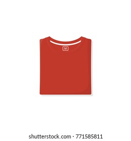 Folded red t-shirt on white background. Vector illustration