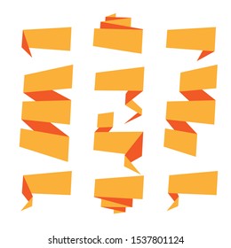 Folded ribbon banner set. Collection of orange label templates. Vector illustration.