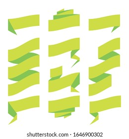 Folded ribbon banner set. Collection of green label templates. Vector illustration.