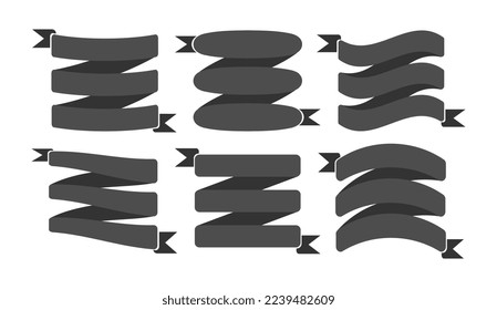Folded ribbon set. banner label collection. silhouette Text Frame Element,