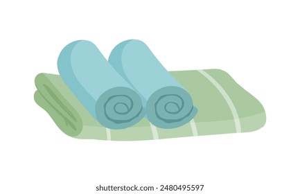 Folded and rolled towels for bath, toilet and beach, laundry pile vector illustration