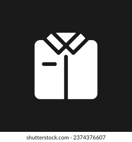 Folded shirt dark mode glyph ui icon. Work uniform. Pajamas store. User interface design. White silhouette symbol on black space. Solid pictogram for web, mobile. Vector isolated illustration