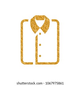 Folded shirt icon in gold glitter texture. Sparkle luxury style vector illustration.