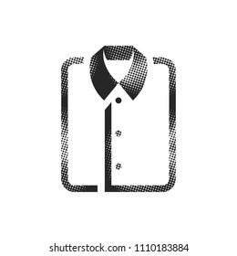 Folded shirt icon in halftone style. Black and white monochrome vector illustration.