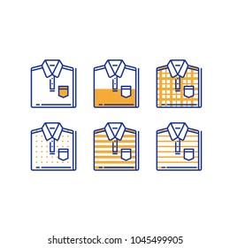 Folded Shirt Icon Set, Men Wear Choice, Fashion Trend, Casual Clothing, New Collection, Basic Wardrobe, Vector Linear Design