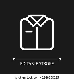 Folded shirt pixel perfect white linear ui icon for dark theme. Work uniform. Pajamas store. Vector line pictogram. Isolated user interface symbol for night mode. Editable stroke. Arial font used