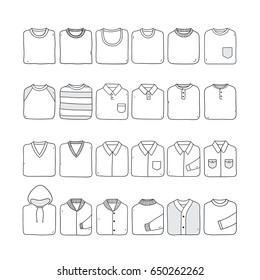 Folded shirt set.Hand drawn illustration on the white background. Very easy to edit. 