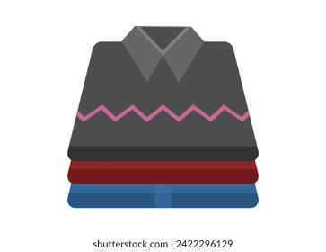 Folded shirt stack. Simple flat illustration in perspective view.