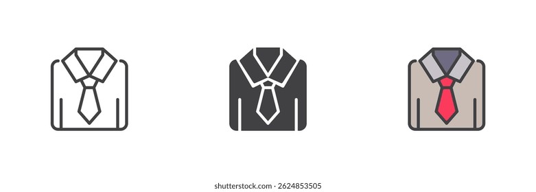 Folded shirt with a tie different style icon set. Line, glyph and filled outline colorful version, outline and filled vector sign. Dress Code symbol, logo illustration. Vector graphics