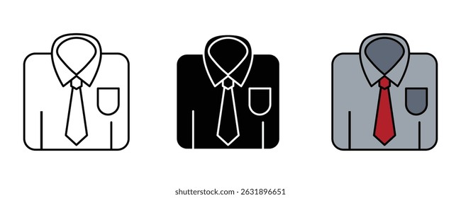 Folded shirt with a tie icon set. Office shirt colored vector icons, minimalist vector illustration.
