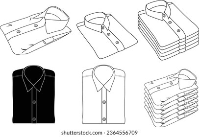 Ilustración vectorial de camisa doblada. Camisas plegadas en blanco y negro