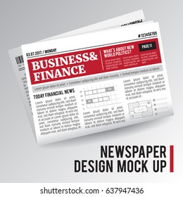 Folded, single, realistic economic newspaper with business and finance information on white background isolated vector illustration 