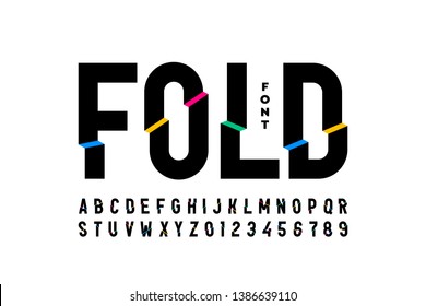 Folded style colorful font design, alphabet letters and numbers, vector illustration