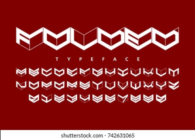 Folded style typeface, alphabet and numbers vector illustration