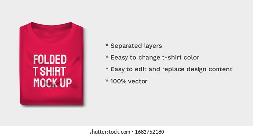 Folded T Shirt Mock Up Vector Template -  Easy To Edit Change Colors And Design