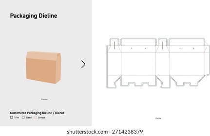 Caja de manija superior plegada Embalaje Dieline Plantilla