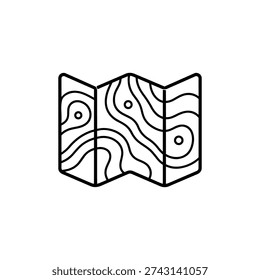 Folded topographic map icon black and white contour line navigation symbol minimal vector illustration for maps and travel design
