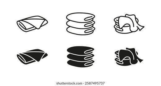 Folded towel icon. Stack and fabric symbol. Laundry textile vector illustration. Bathroom hygiene and clean pictogram. Soft absorbent cloth concept.