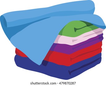 The folded towel on white background for your design. towel in the style of cartoon. pile of colored towels. Vector illustration.