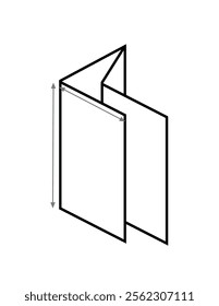 Folded triptych scheme instructions, sketch. Basic black lines vector illustration. Brochure, graphic design.