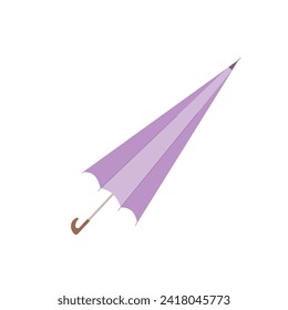 Folded umbrella isolated. Closed protect parasol for rainy weather. Spring season tool on white background. Vector flat illustration.