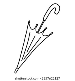Folded umbrella, rain protection accessory, doodle style flat vector outline for coloring book