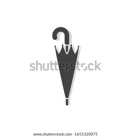 Folded umbrella sign. Place here for keep. Flat minimalist design. white background Gray black vector. product brand service label banner board display. App icon.