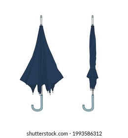 Folded umbrellas - hand drawn vector illustration isolated on white. Flat color design.
