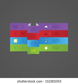 Folded vector template. Colorfully template - four choices, levels or variations. Folded paper with soft shadow. Template for presentation, website or poster. Clean modern design.
