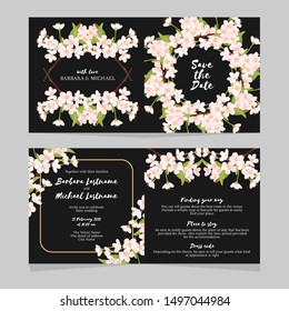 Folded wedding invite card with cherry blossom flower decoration