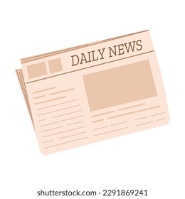 Periódico semanal o diario doblado con artículos aislados de fondo blanco. Ilustración vectorial dibujada a mano.