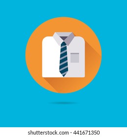 folded white business shirt with striped tie flat design long shadow vector icon