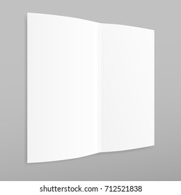 Folded white copybook, notebook paper sheet, brochure, leaflet with shadow on grey background.
