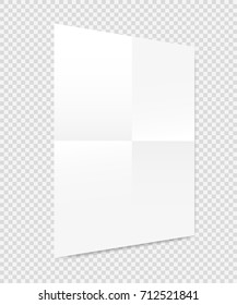 Folded white copybook, notebook paper sheet, brochure, leaflet with shadow on squared background.