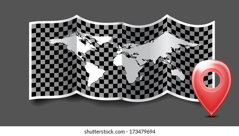 Folded world map with gps marks. Vector illustration