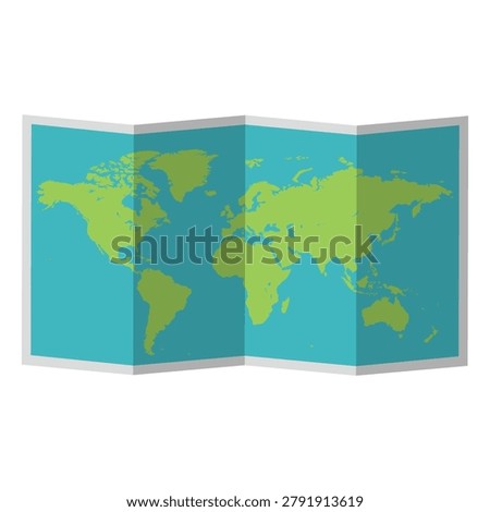 Folded world map icon for travel and geography