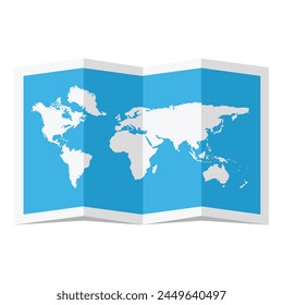 Folded world map isolated on white background. Vector illustration