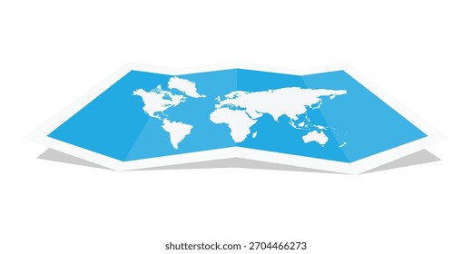 Folded world map, isolated on white background. Paper world map. Vector illustration
